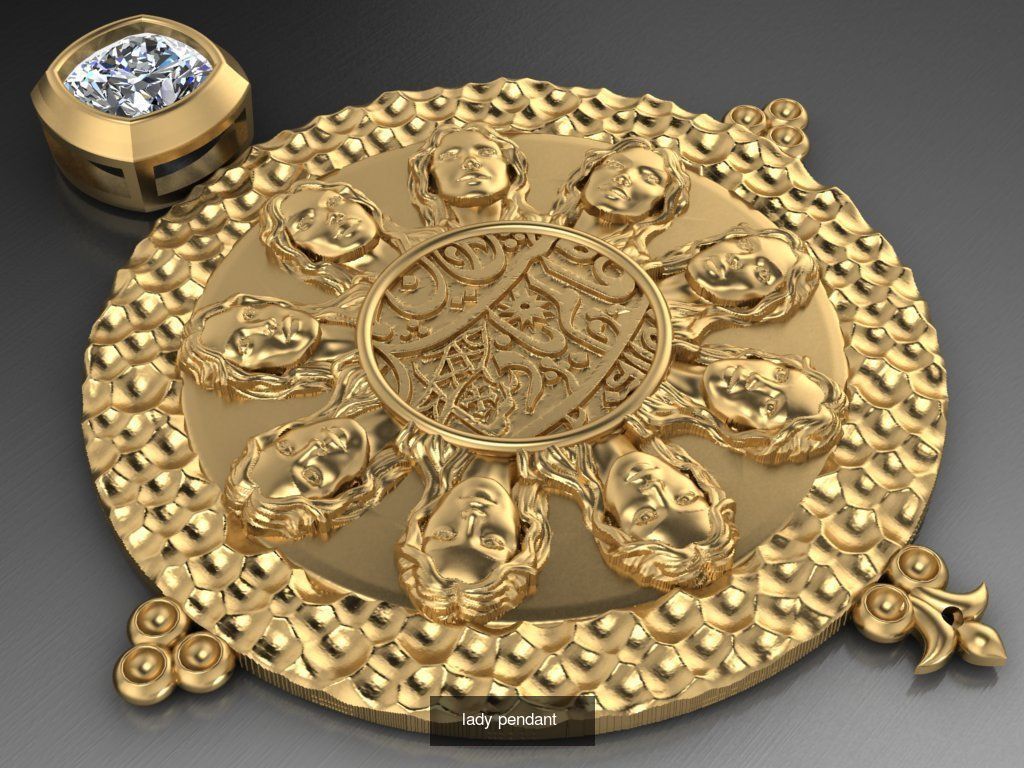 lady set islamic gold pendant with diamonds 3D Model Collection_2