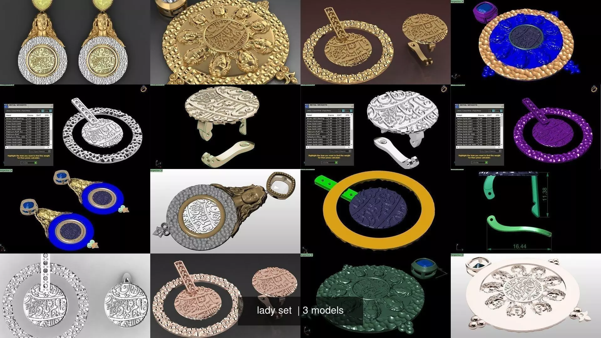 lady set islamic gold pendant with diamonds 3D Model Collection_0