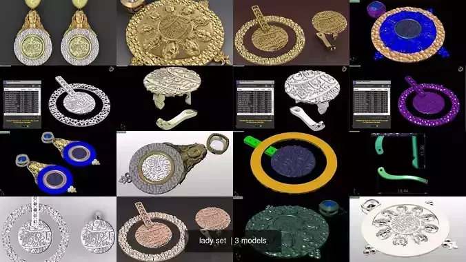 lady set islamic gold pendant with diamonds