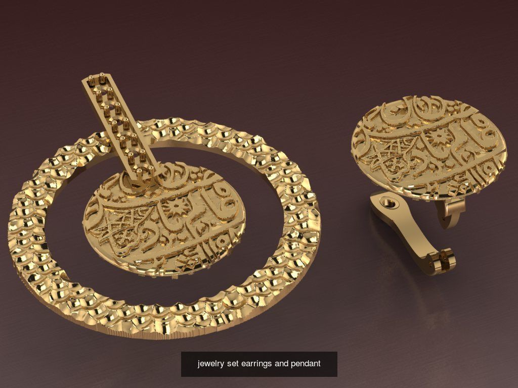 lady set islamic gold pendant with diamonds 3D Model Collection_3
