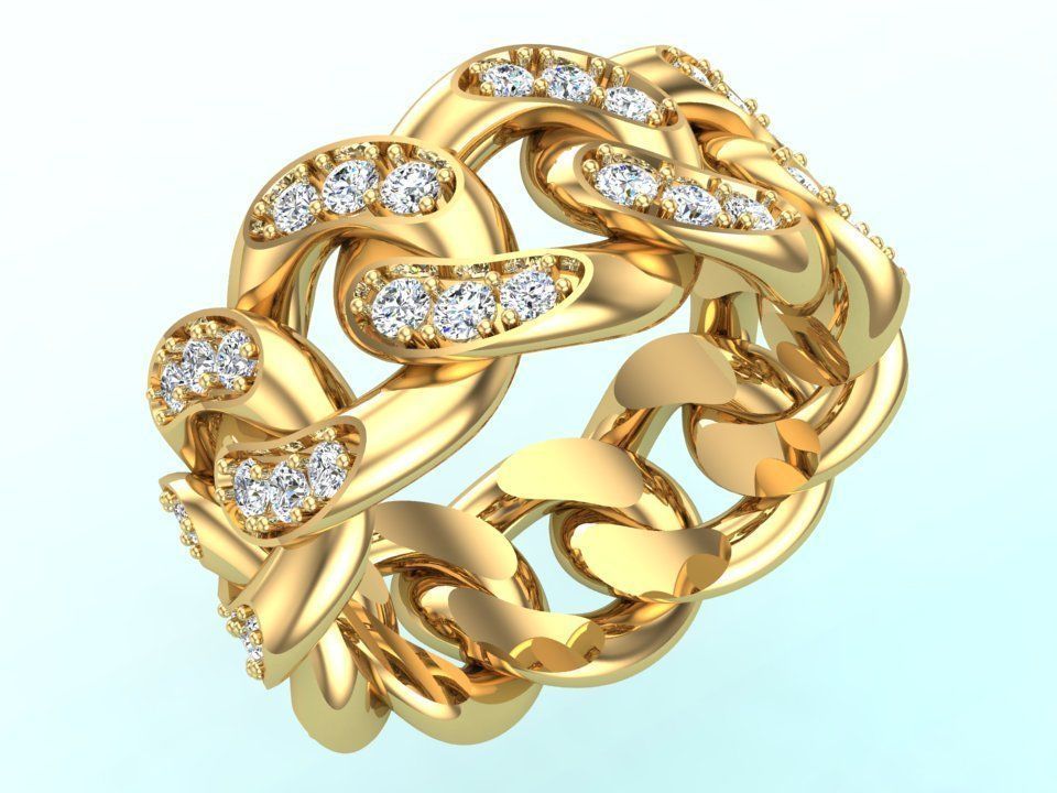 Chain ring - Miami Cuban ring - Link ring - Size 08 3D print model_1