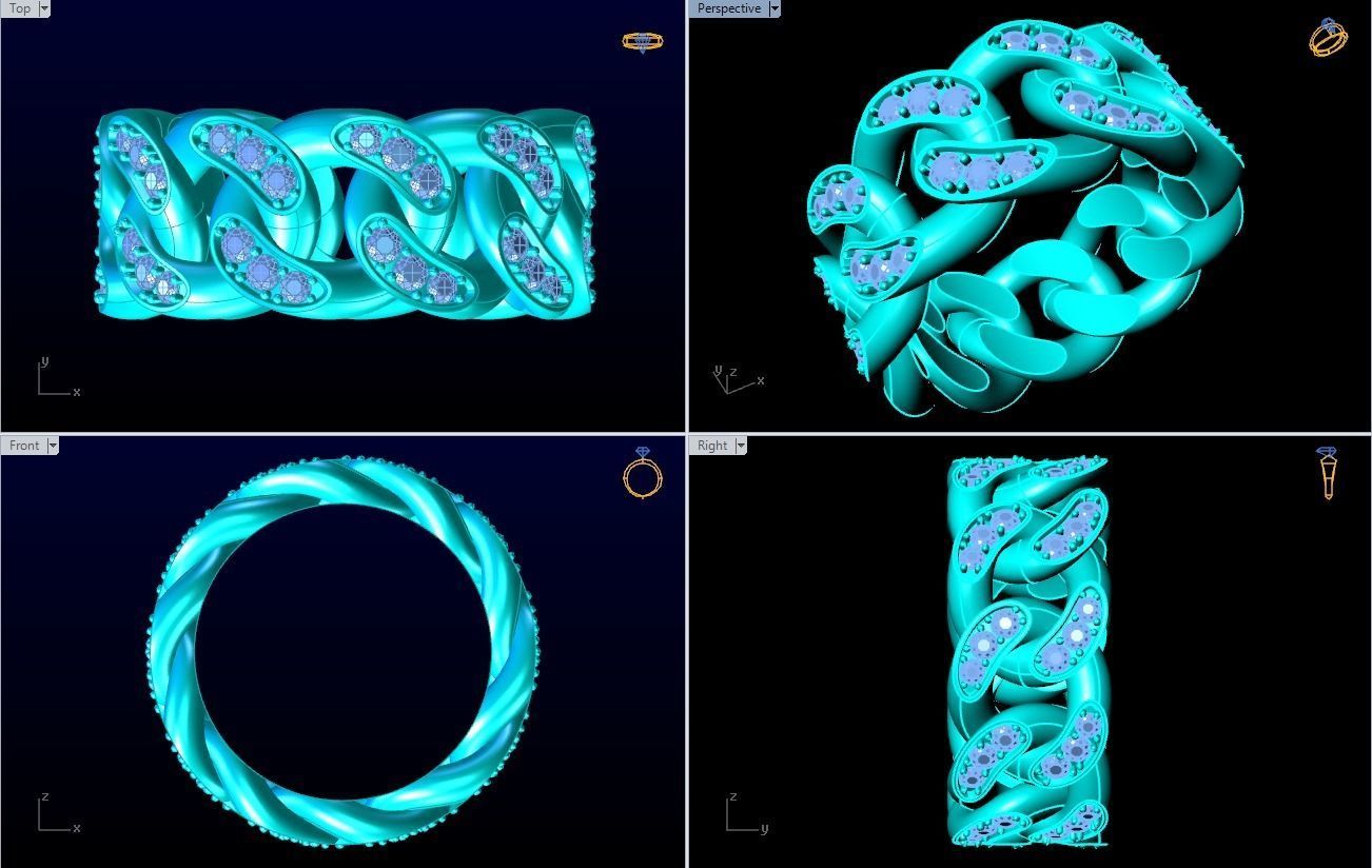 Chain ring - Miami Cuban ring - Link ring - Size 08 3D print model_5