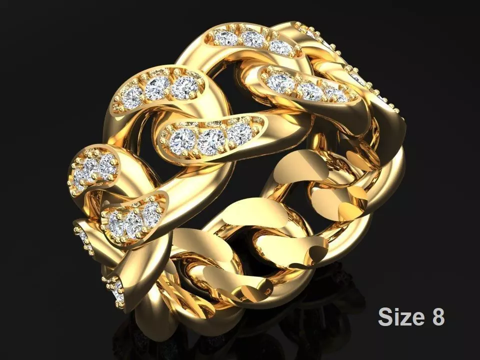 Chain ring - Miami Cuban ring - Link ring - Size 08 3D print model_0