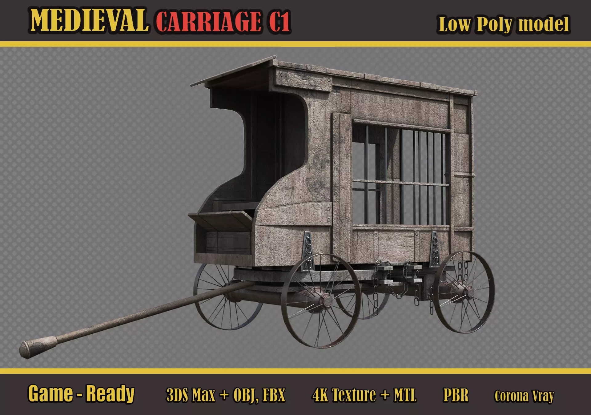 Medieval Carriage C1 Low-poly 3D model