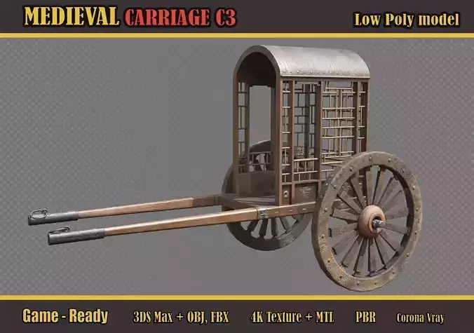 Medieval Carriage C3 Low-poly 3D model