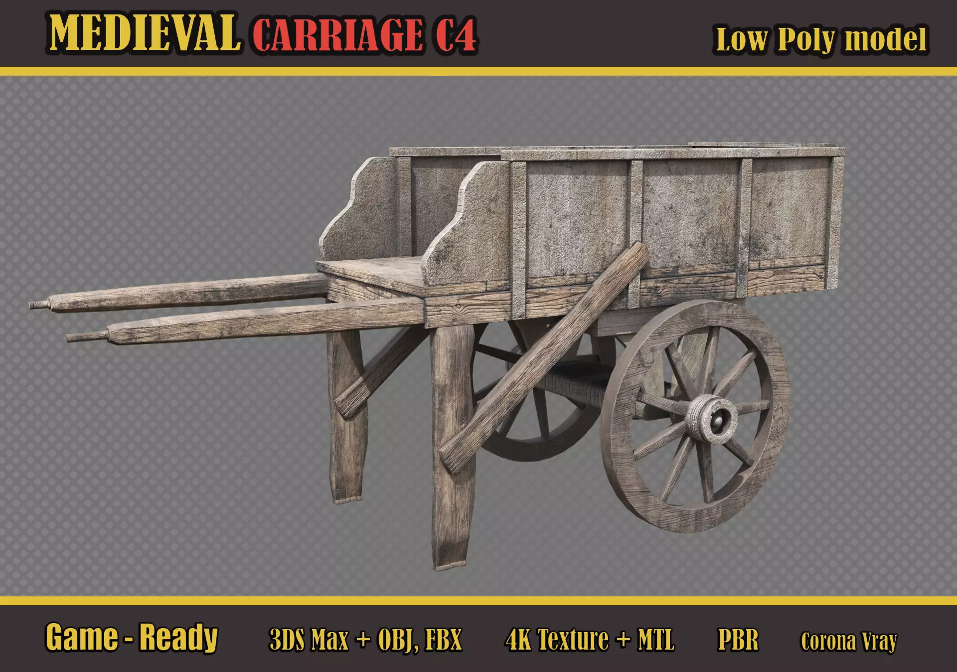 Medieval Carriage C4 Low-poly 3D model
