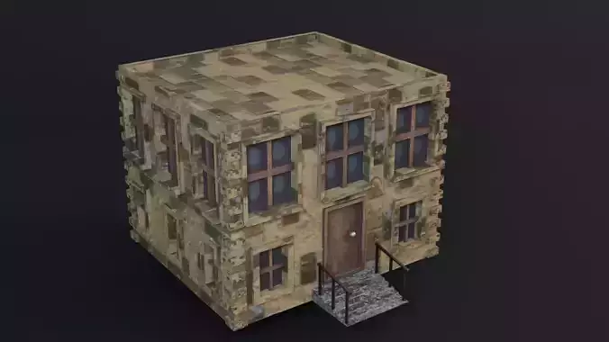 Building Game Ready Low Poly 3D Model brick with stairs
