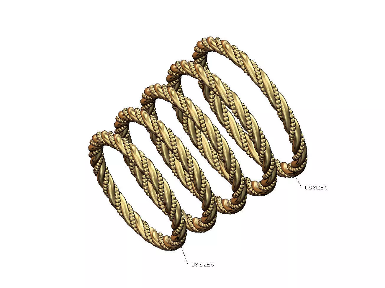 Thin braided bead motif stacker band US sizes 5to9 3D print model_0