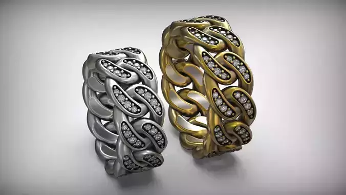 Miami Cuban Link Diamond Eternity Band Ring  3D print model