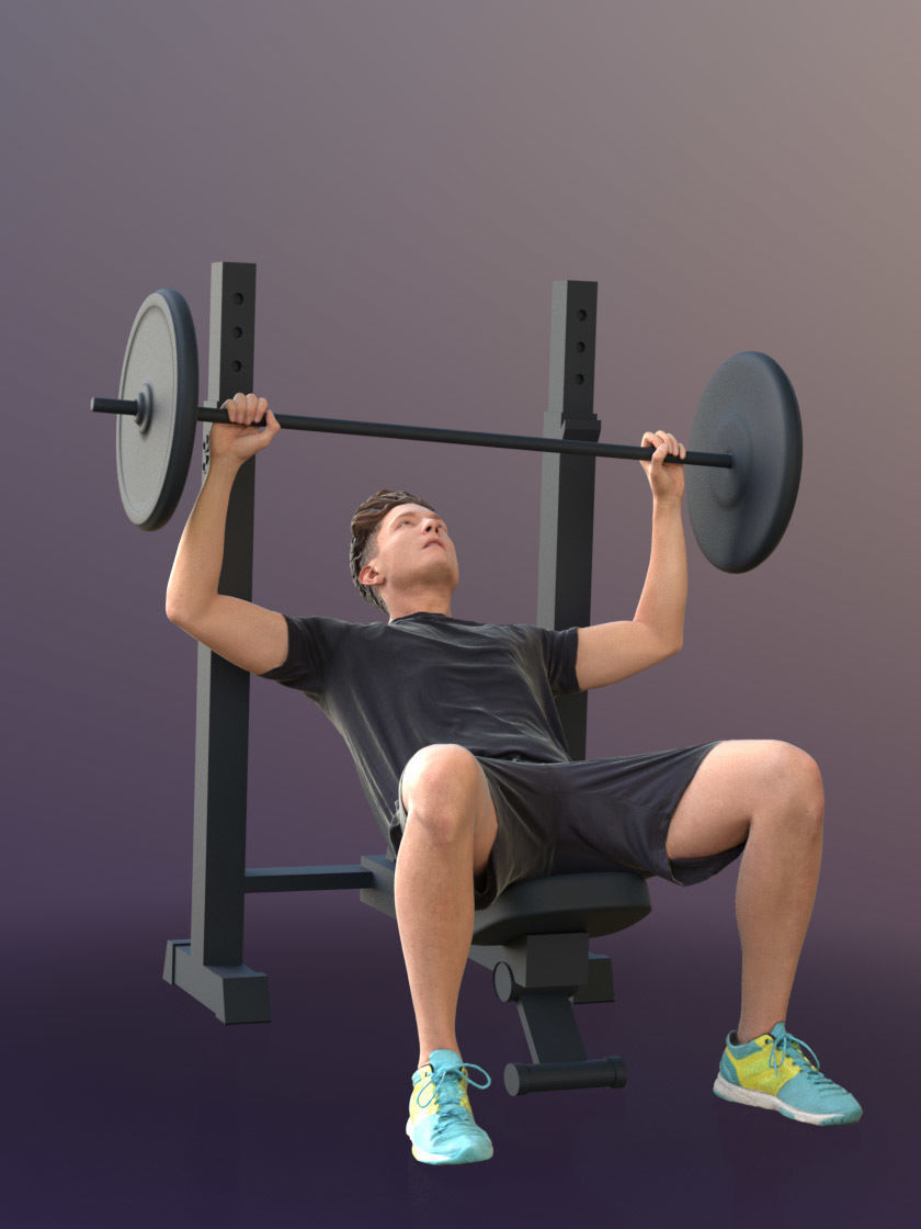 Dan 20043-06 - Animated Sports Man workout benchpress 3D model_2