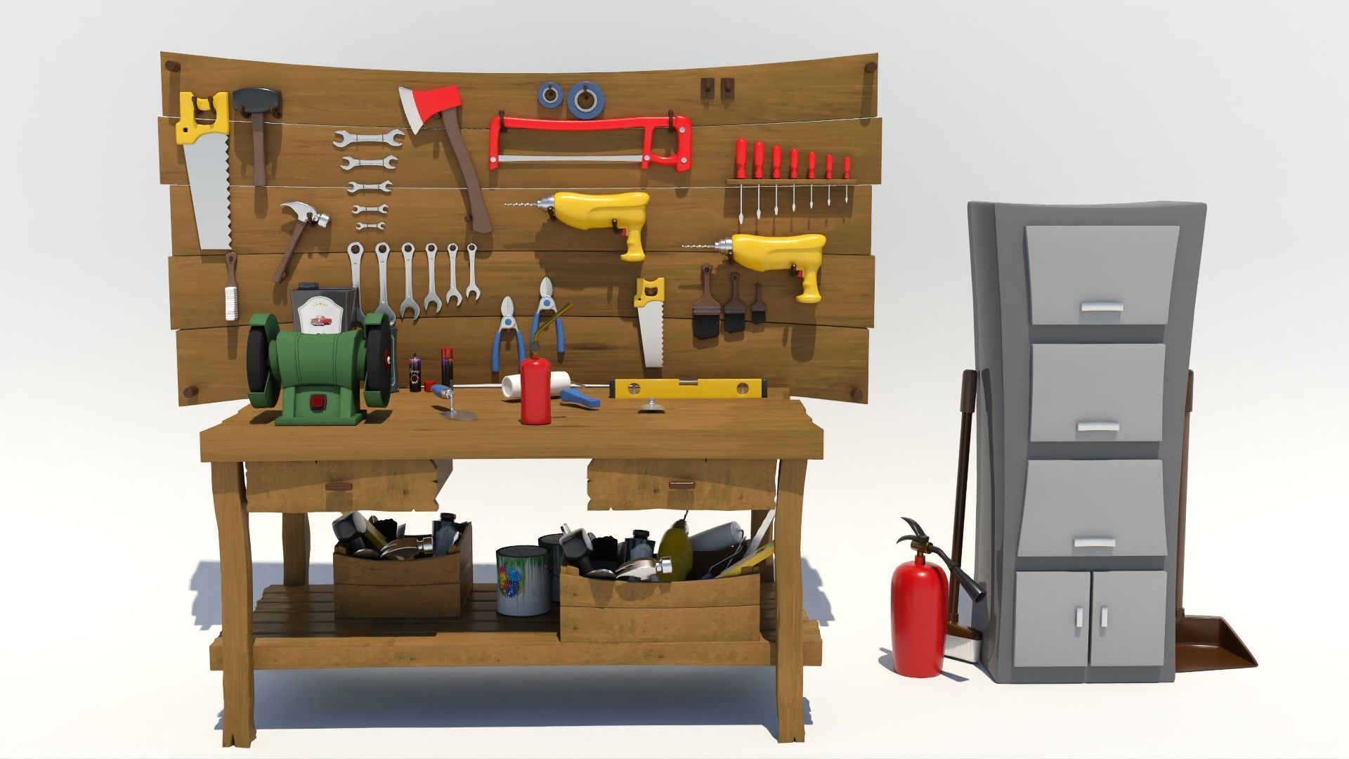 Cartoon Hand Tool Set 3D model_1