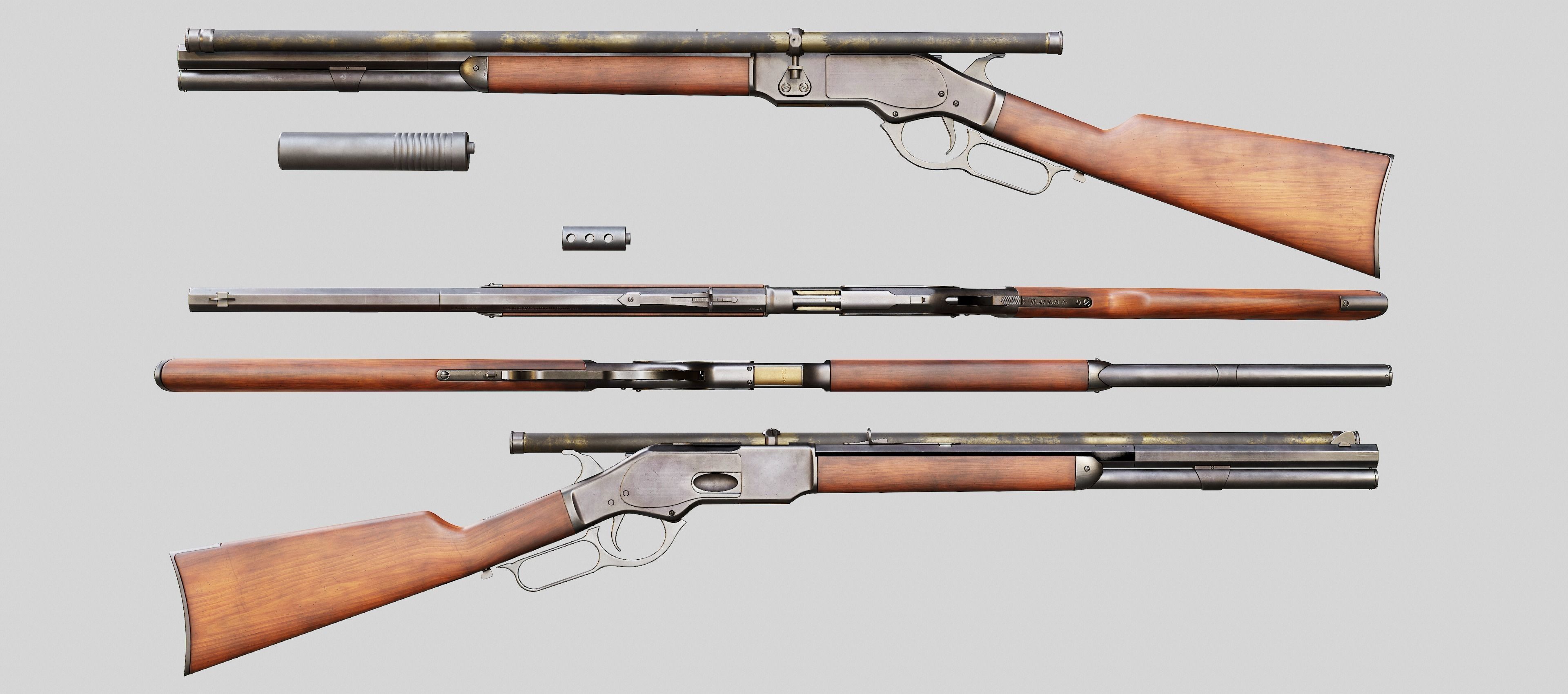 Winchester Model 1873 - Lever Action Rifle Low-poly 3D model_3