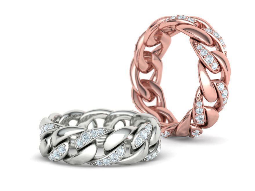 DIAMOND CUBAN LINK RING Chain Ring 8US Size 3dmodel  3D print model_1