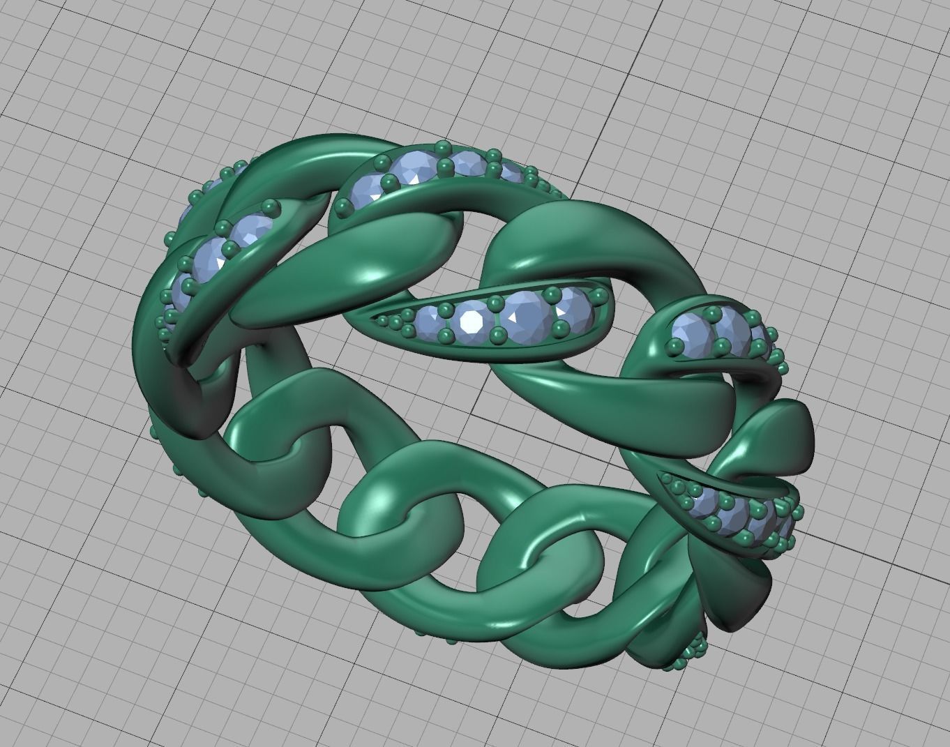 DIAMOND CUBAN LINK RING Chain Ring 8US Size 3dmodel  3D print model_12