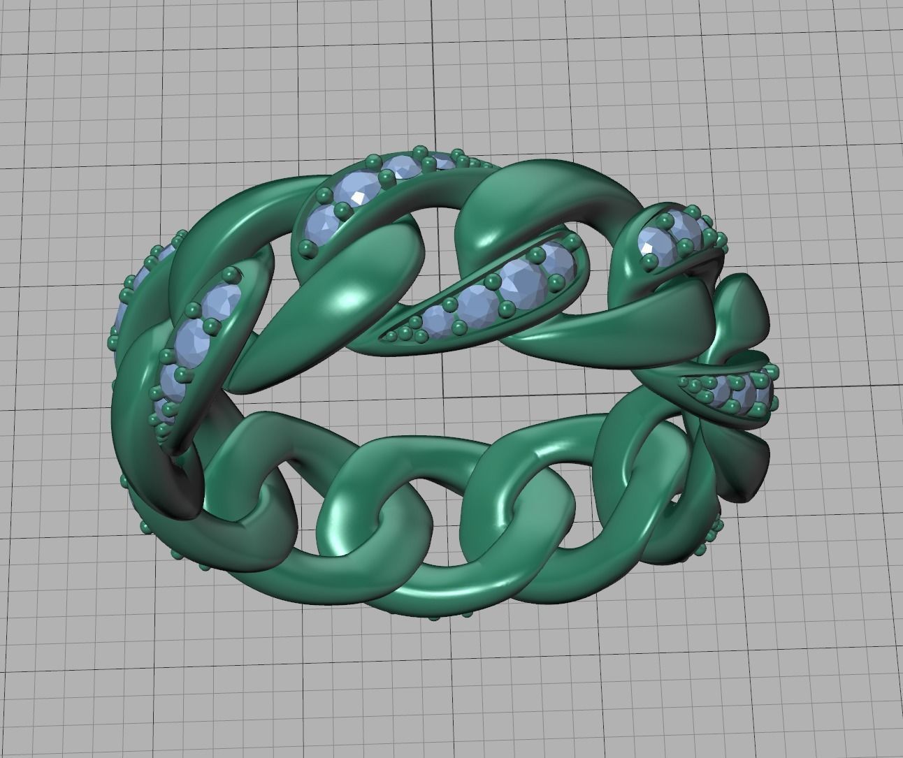 DIAMOND CUBAN LINK RING Chain Ring 8US Size 3dmodel  3D print model_14