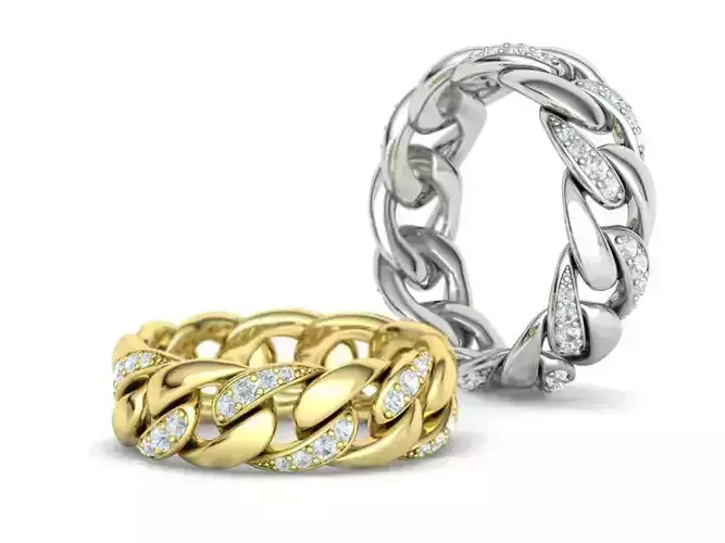 DIAMOND CUBAN LINK RING Chain Ring 8US Size 3dmodel  3D print model