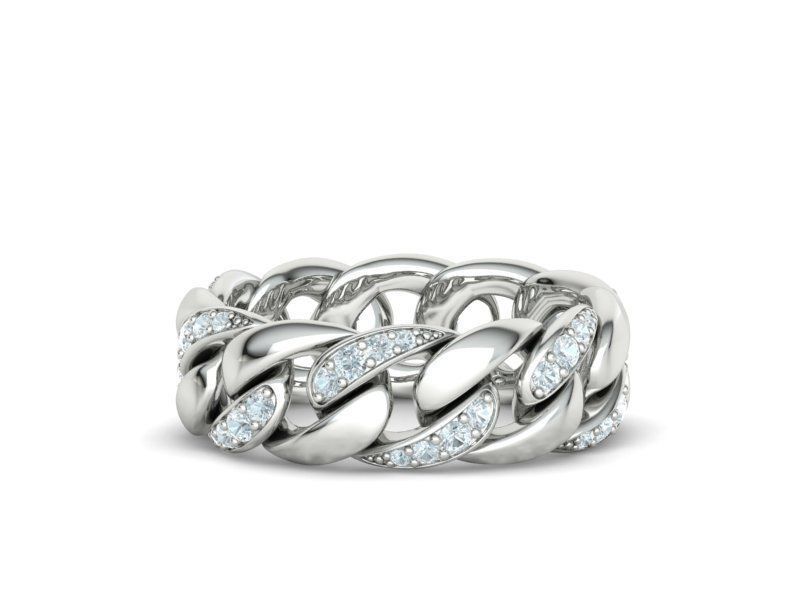 DIAMOND CUBAN LINK RING Chain Ring 8US Size 3dmodel  3D print model_3