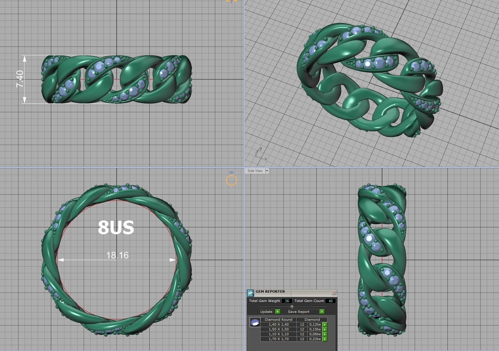 DIAMOND CUBAN LINK RING Chain Ring 8US Size 3dmodel  3D print model_8