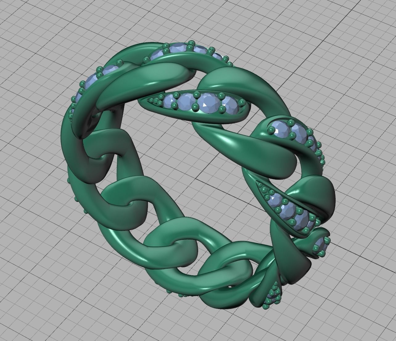 DIAMOND CUBAN LINK RING Chain Ring 8US Size 3dmodel  3D print model_13
