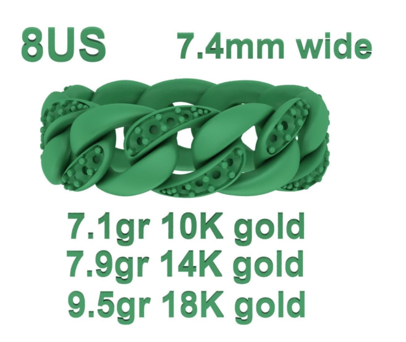 DIAMOND CUBAN LINK RING Chain Ring 8US Size 3dmodel  3D print model_11