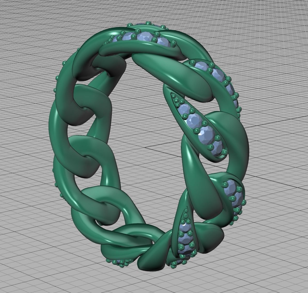 DIAMOND CUBAN LINK RING Chain Ring 8US Size 3dmodel  3D print model_15