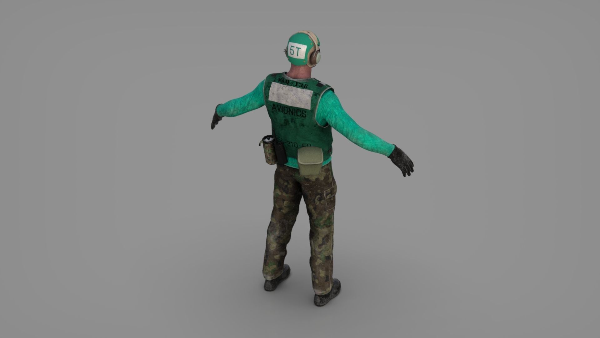 US NAVY Flight Deck Crew Green  Low-poly 3D model_17