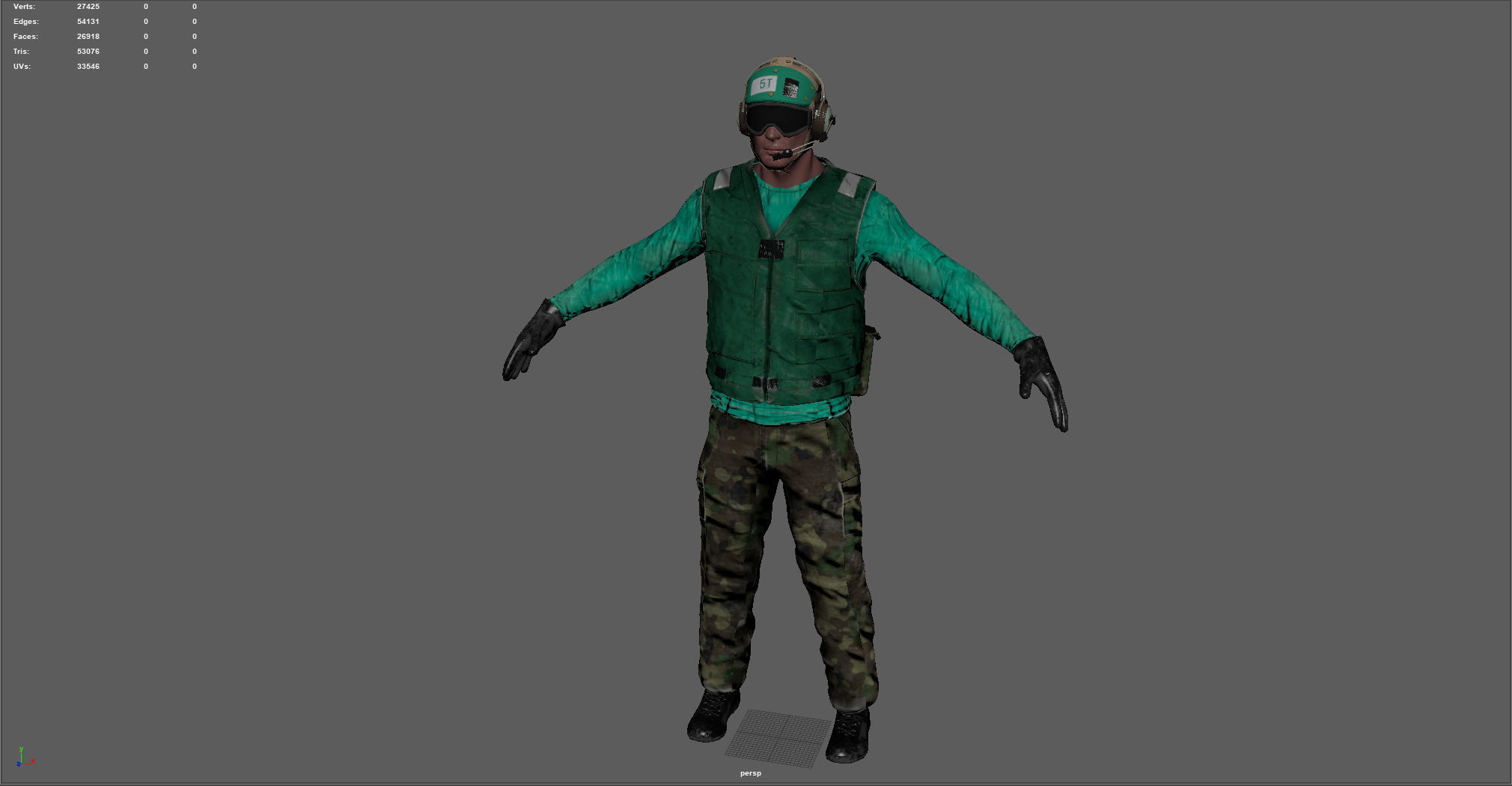US NAVY Flight Deck Crew Green  Low-poly 3D model_2