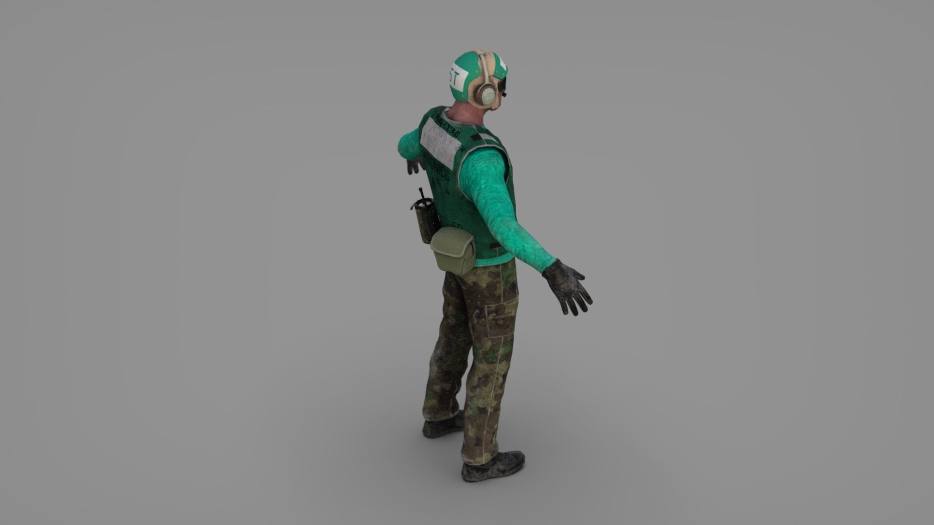US NAVY Flight Deck Crew Green  Low-poly 3D model_15