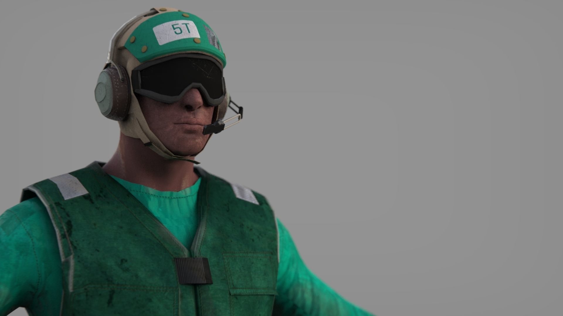US NAVY Flight Deck Crew Green  Low-poly 3D model_7