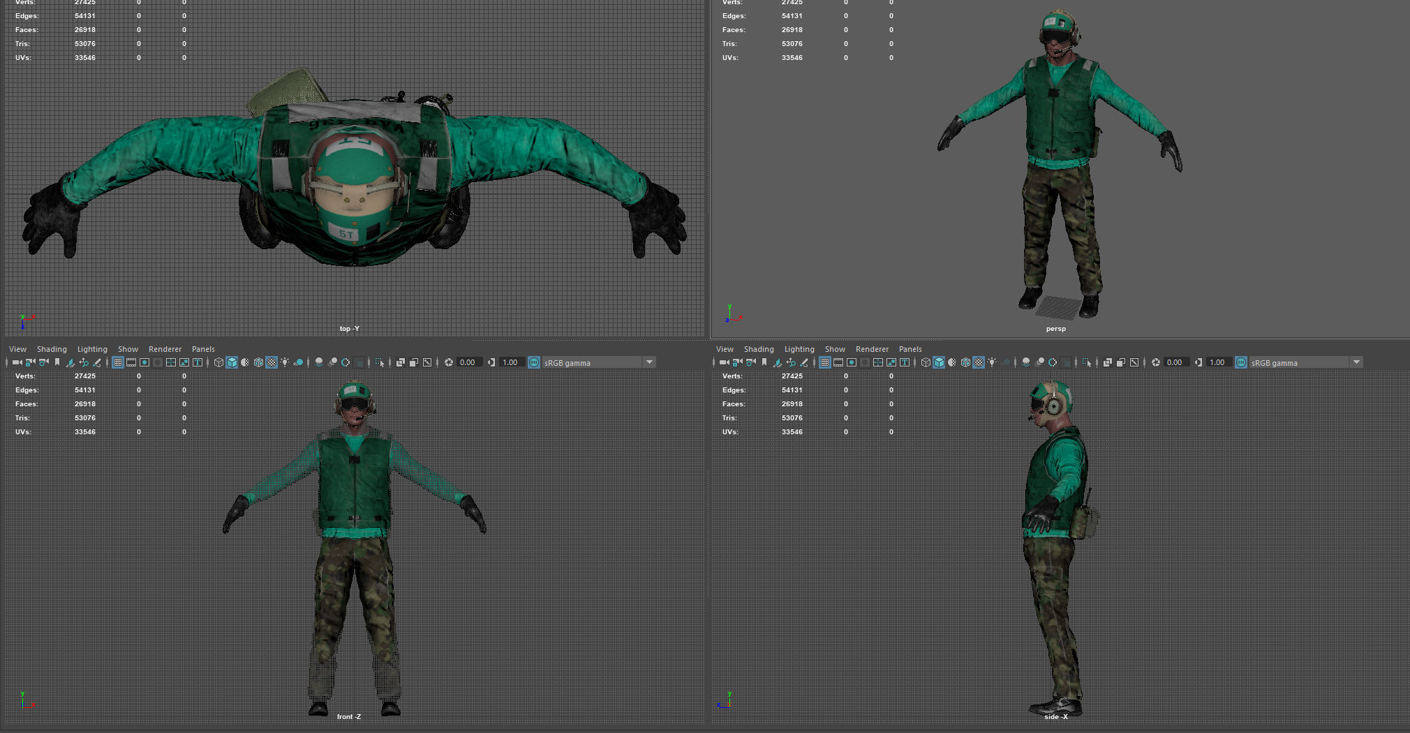 US NAVY Flight Deck Crew Green  Low-poly 3D model_10