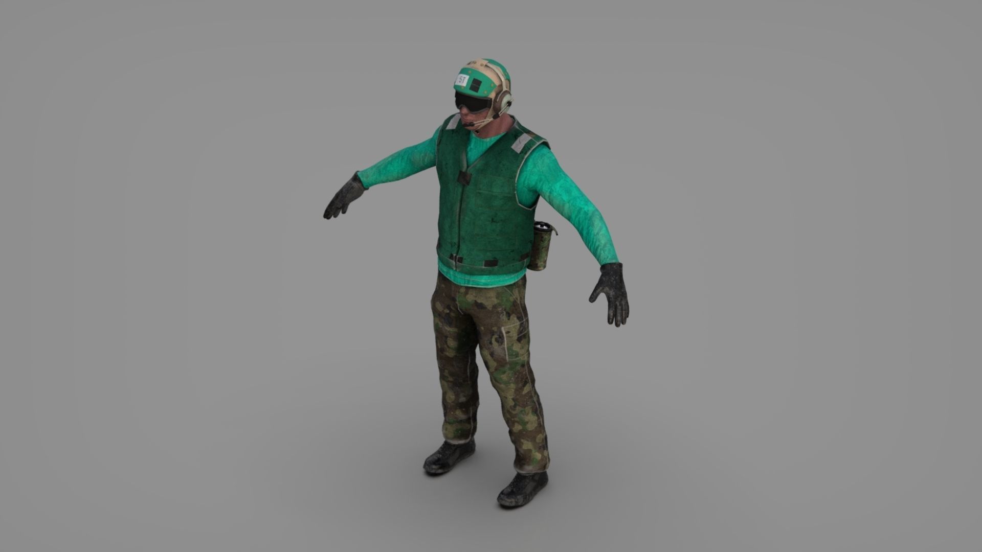 US NAVY Flight Deck Crew Green  Low-poly 3D model_16