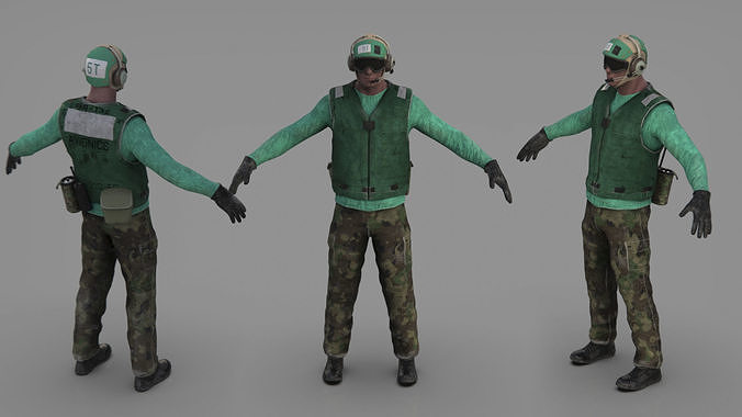 US NAVY Flight Deck Crew Green  Low-poly 3D model