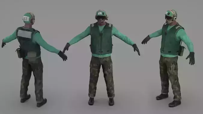 US NAVY Flight Deck Crew Green  Low-poly 3D model