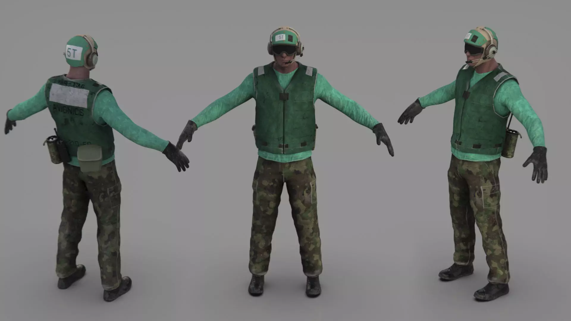 US NAVY Flight Deck Crew Green  Low-poly 3D model_0