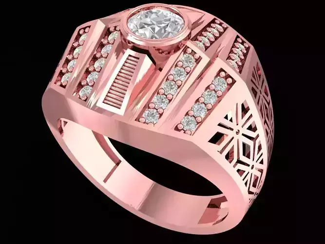 Geometric Openwork Men Signet Ring with Center Stone  2277 3D print model