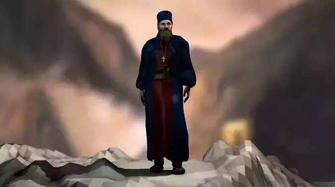 Papaflessas man in robe Low-poly 3D model