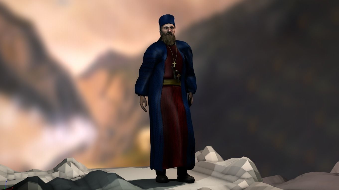 Papaflessas man in robe Low-poly 3D model_4