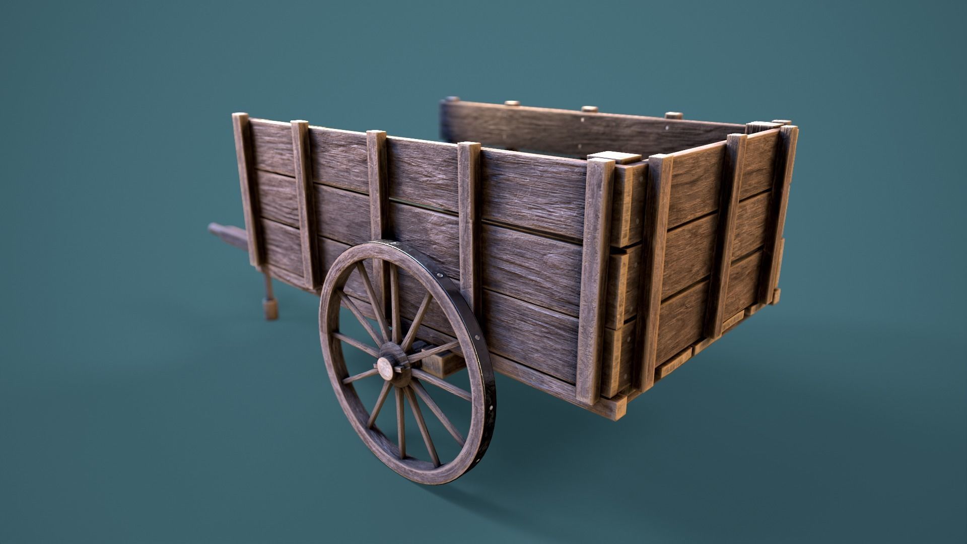 Old Wooden Cart Low-poly 3D model_3