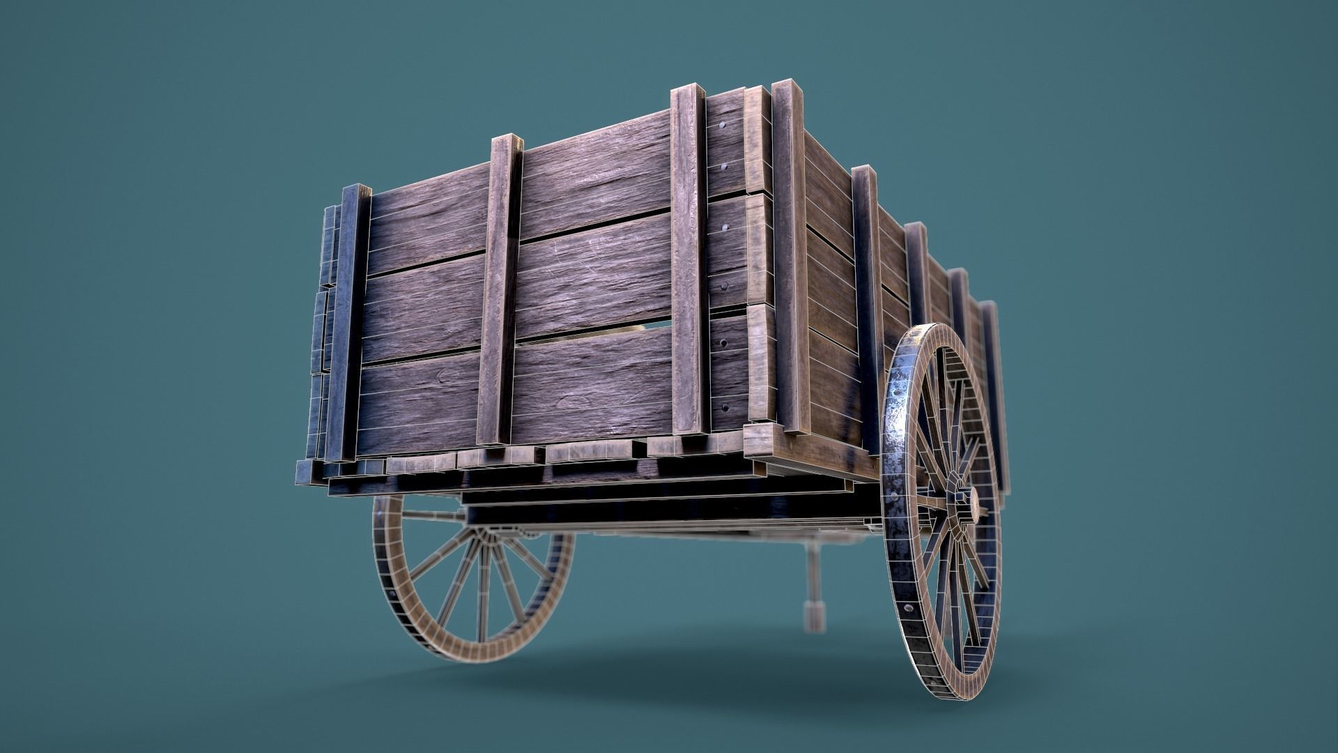 Old Wooden Cart Low-poly 3D model_15