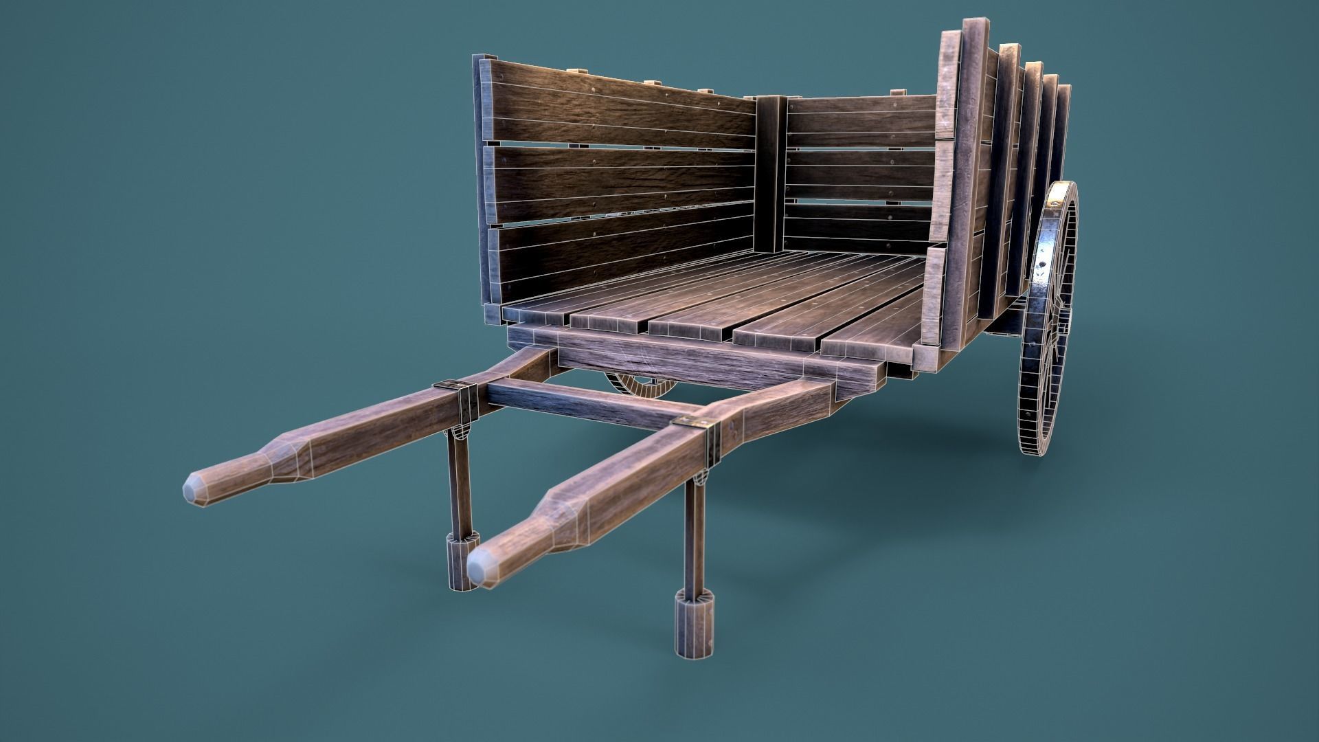 Old Wooden Cart Low-poly 3D model_9