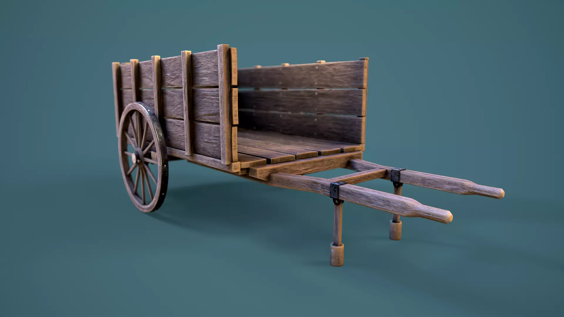 Old Wooden Cart Low-poly 3D model_0
