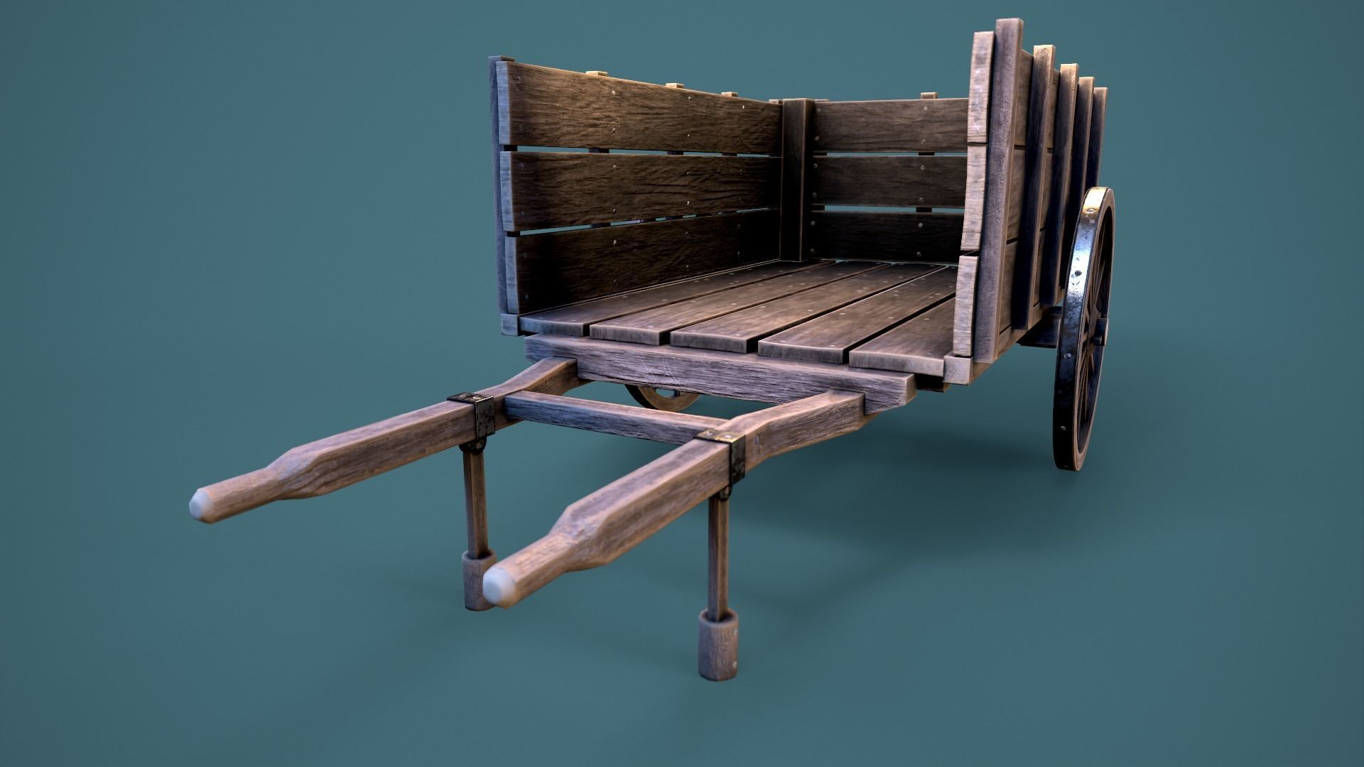 Old Wooden Cart Low-poly 3D model_1