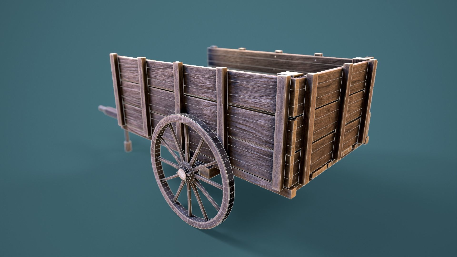 Old Wooden Cart Low-poly 3D model_11