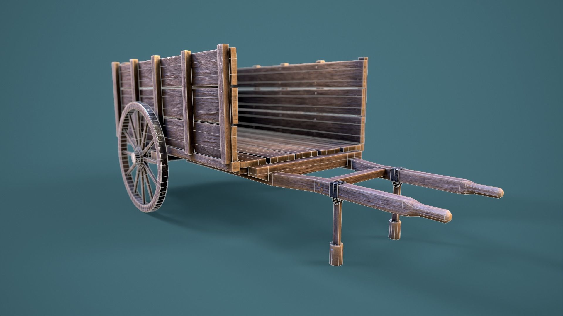 Old Wooden Cart Low-poly 3D model_8