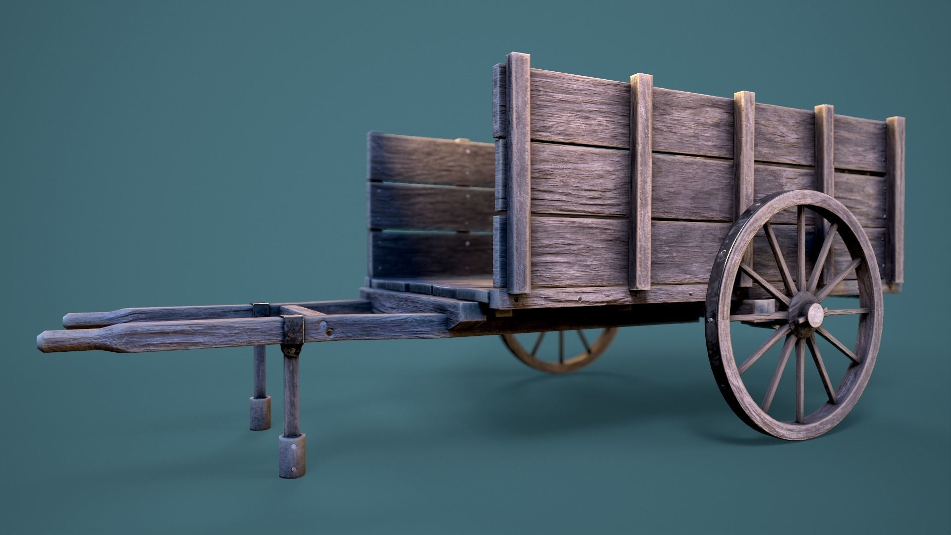 Old Wooden Cart Low-poly 3D model_2