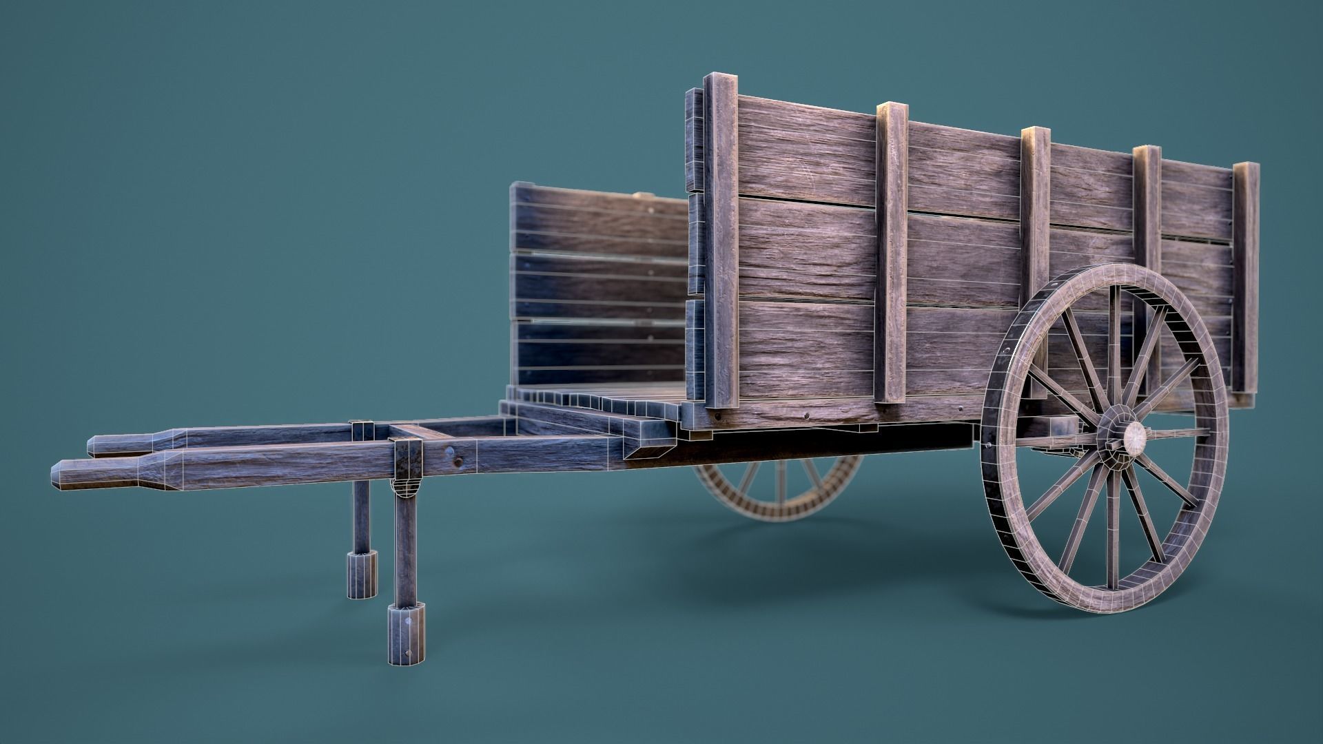 Old Wooden Cart Low-poly 3D model_10
