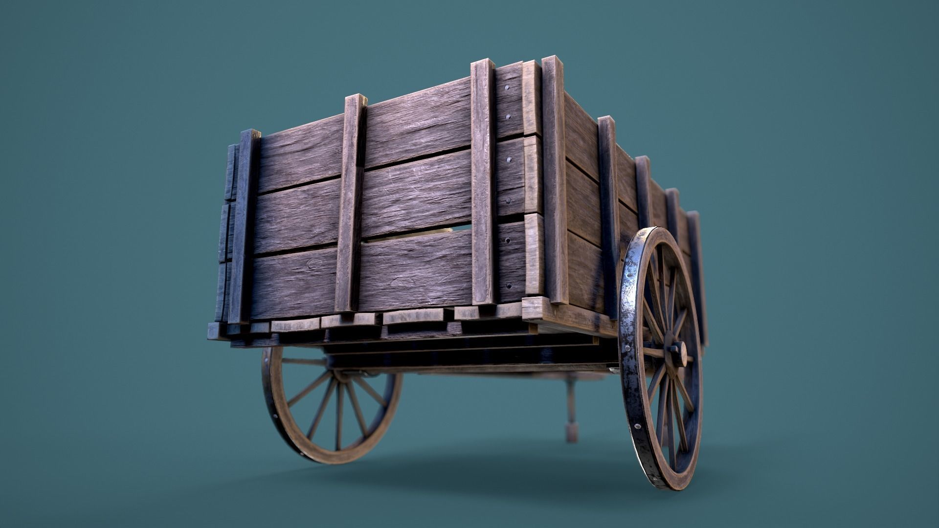 Old Wooden Cart Low-poly 3D model_7