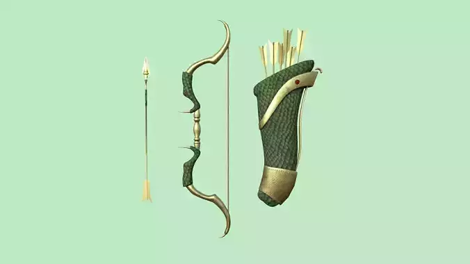 Archer Bow 05 Dragon Scale - Quiver Fantasy Weaponry Low-poly 3D model