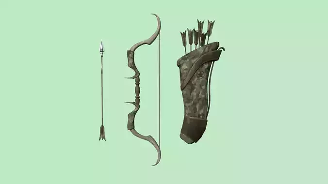 Archer Bow 07 Hunter Camouflage - Quiver Ranger Weaponry Low-poly 3D model