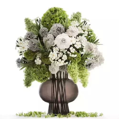 Decorative Bouquet of green flowers in a vase for decor 151 3D model